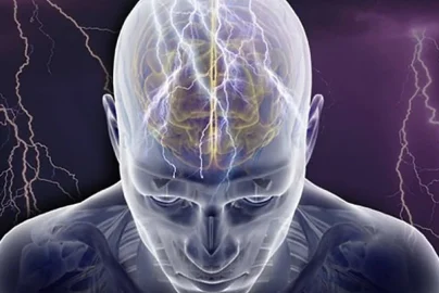 CGI of the brain and electrical signals running through it, appearing to be lightning