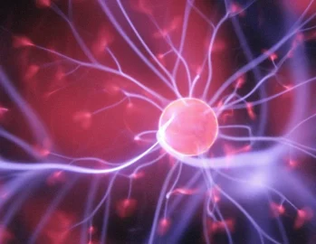Up close CGI image of an atom